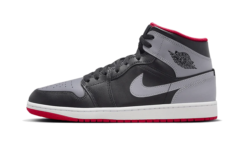 Jordan 1 Mid Black Gray Red soleHub