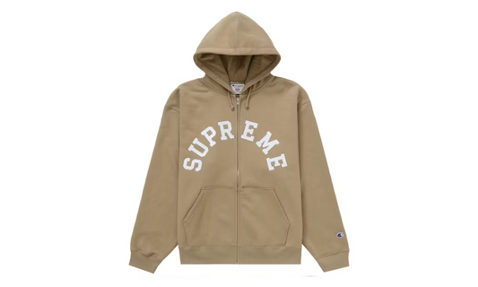 Supreme Champion Zip Up Hooded Sweatshirt Tan